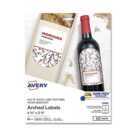 Avery Textured Arched Print-To-The-Edge Labels, Laser Printers, 4.75 X 3.5, White, 10PK 22826